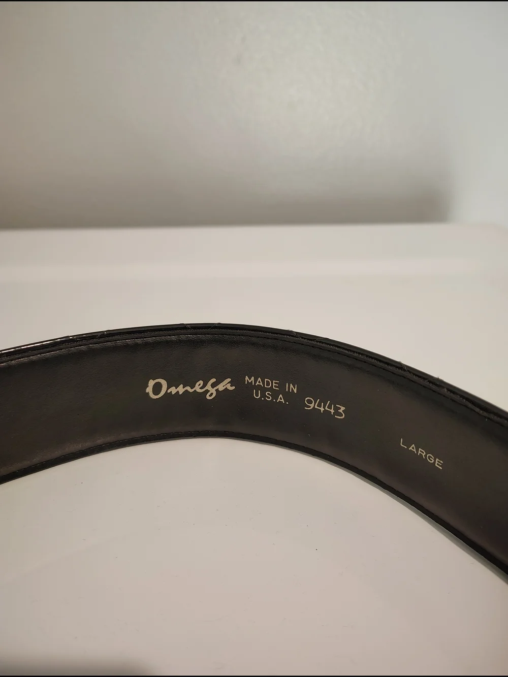 Vintage 80s Omega Black Quilted Patent Leather Belt with Silver-Tone Buckle